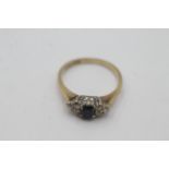 9ct gold vintage sapphire & diamond seven stone dress ring (2.1g)