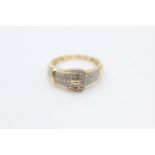 9ct gold diamond set belt buckle dress ring (3.3g)