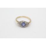 9ct gold vintage sapphire & diamond seven stone dress ring (1.8g)