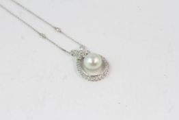 18WG Southsea pearl and diamond pendant and chain Est D 1.40ct S/S11mm