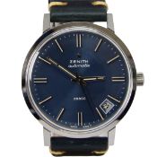 ZENITH AUTOMATIC DATE 28800 MODEL 1209 WITH ORIGINAL METALLIC BLUE DIAL CIRCA 1960S. REFERENCE