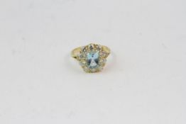 18YG Aquamarine and diamond crown cluster ring A 2.50cts D1.75