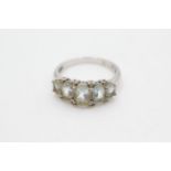 9ct white gold aquamarine & diamond steps setting dress ring (2.5g)