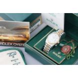 ROLEX OYSTER PERPETUAL DATE STEEL & GOLD ROMAN DIAL FULL SET W/ BOX & GUARANTEE REF. 15053 CIRCA