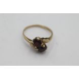9ct gold vintage garnet twp stone dress ring (1.8g)