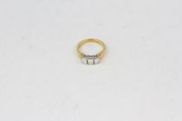Yellow gold with white gold collets an emerald cut 3 stone ring Est TDW 1ct full hallmark Size L