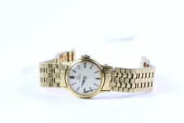 *TO BE SOLD WITHOUT RESERVE* LADIES OMEGA GOLD PLATED WRIST WATCH, circular silver dial with baton