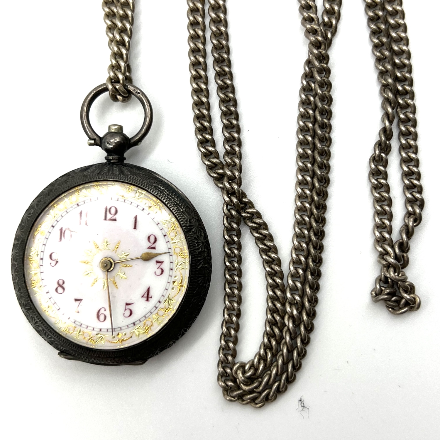 *TO BE SOLD WITHOUT RESERVE* antique sterling silver mechanical pocket watch and long guard - Bild 2 aus 4