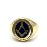 Fine gentlemans 9ct gold Masonic swivel ring. It swivels to reveal a plain cartouche which could