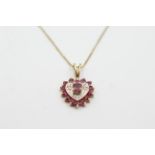 9ct gold ruby & diamond heart pendant on chain - weighs 1.4 grams. Fully hallmarked for 9 carat
