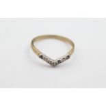 9ct gold sapphire & diamond wishbone ring - weighs 1.5 grams . Fully hallmarked Birmingham assay