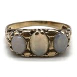 Vintage 9CT gold opal three stone Ring. Fully hallmarked for 9 carat gold. Set with three natural