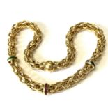 Fine 18ct gold heavy emerald, ruby and sapphire collar necklace. Marked 750 for 18ct gold set with