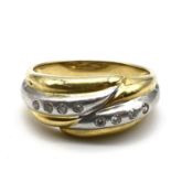 Fine 18ct two coloured gold and diamond ring. Set with brilliant cut diamonds. Uk size N . Total