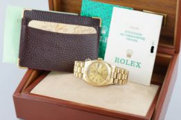 ROLEX OYSTER PERPETUAL DAY-DATE 18CT GOLD W/ BOX & GUARANTEE PAPERS REF. 18238 CIRCA 1989,
