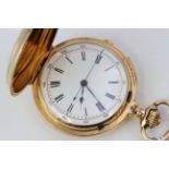 18CT FULL HUNTER QUARTER REPEATER POCKET WATCH CHRONOGRAPH