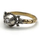 Antique Georgian high carat gold rose cut diamond ring. The diamond is set in silver with a high