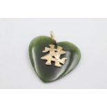 9ct gold detailed antique nephrite jade heart pendant, new zealand total weight is 2.7 grams.