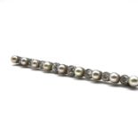 Antique 18ct gold & platinum natural pearl and old cut diamond bar brooch. Set in platinum and