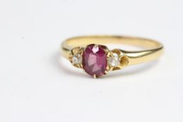 Almandine garnet and diamond ring