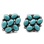 Fine silver rose diamond and turquoise pair of cluster earrings. Measures 2cm wide set with