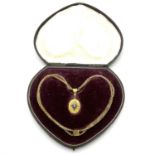 Antique victorian high carat gold enamel and diamond locket and collar necklace in leatherette