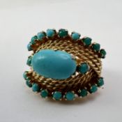 Vintage heavy 18ct gold and natural turquoise cocktail ring. Marked 750 for 18ct gold. Weighs 10.6
