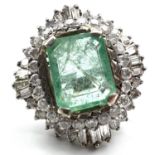 Fine 18ct gold emerald and diamond cluster ring. Particularly large cluster with a central emerald