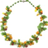 Vintage fruit glass collar bead necklace. The clasp needs replacing. Original fruit glass