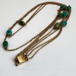 Antique 15ct gold and natural turquoise multi strand necklace. Set with natural turquoise beads in