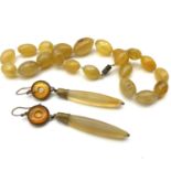 *TO BE SOLD WITHOUT RESERVE* Antique matching agate and Baltic amber earrings & necklace. The
