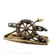 Antique gold rose cut diamond and natural pearl navy military canon ring . Set with rose cut