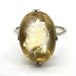 Antique 9ct gold and carved natural citrine intaglio signet ring. Set in an early Art Deco shank