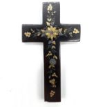Antique pique tortoiseshell large cross. Measures 7.3cm x 4cm wide. Detailed with gold and silver in
