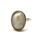 Antique 9CT gold carved cameo ring. Head of the Ring measures 16 mm x 12 mm wide. UK size K.