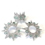 Fine 14ct white gold emerald and diamond pair of earrings and ring. Set with emeralds and diamond.