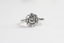 1.01ct Diamond Cluster Ring with center brilliant cut diamond surrounded by eight further