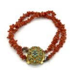 Antique pinchbeck Natural coral and turquoise bracelet. Sat with a Etruscan Pinchback clasp with