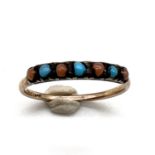 Antique 9CT gold coral and turquoise glass ring. Marked 9CT set with alternating coral and turquoise