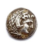 Ancient Alexandra the great Ar Drachma Head of Herakles wearing the lion shield coin. On the