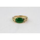 Antique Chinese apple green jade 20 carat gold dragon ring. Marked 20 as well as a makers mark.