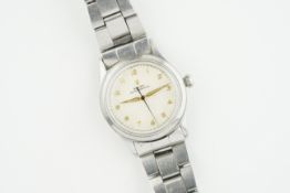 ROLEX OYSTER PERPETUAL FLAT EDGE ARABIC DIAL REF. 6532 CIRCA 1957, circular off whitw dial with gold