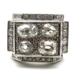 Fine 18ct white gold and diamond old cut diamond french ring. Set with a mix of round and oval old