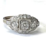 Platinum Art Deco and diamond ring, set in platinum with old cut diamonds. Uk size R. Total weight