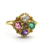 Antique 15ct gold ruby, emerald and diamond ring. Tests as 15ct gold or higher, set with emerald,