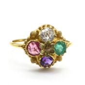 Antique 15ct gold ruby, emerald and diamond ring. Tests as 15ct gold or higher, set with emerald,