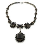 Fine silver gilt and smokey quartz large collar necklace . Marked silver . Set with large Smoky