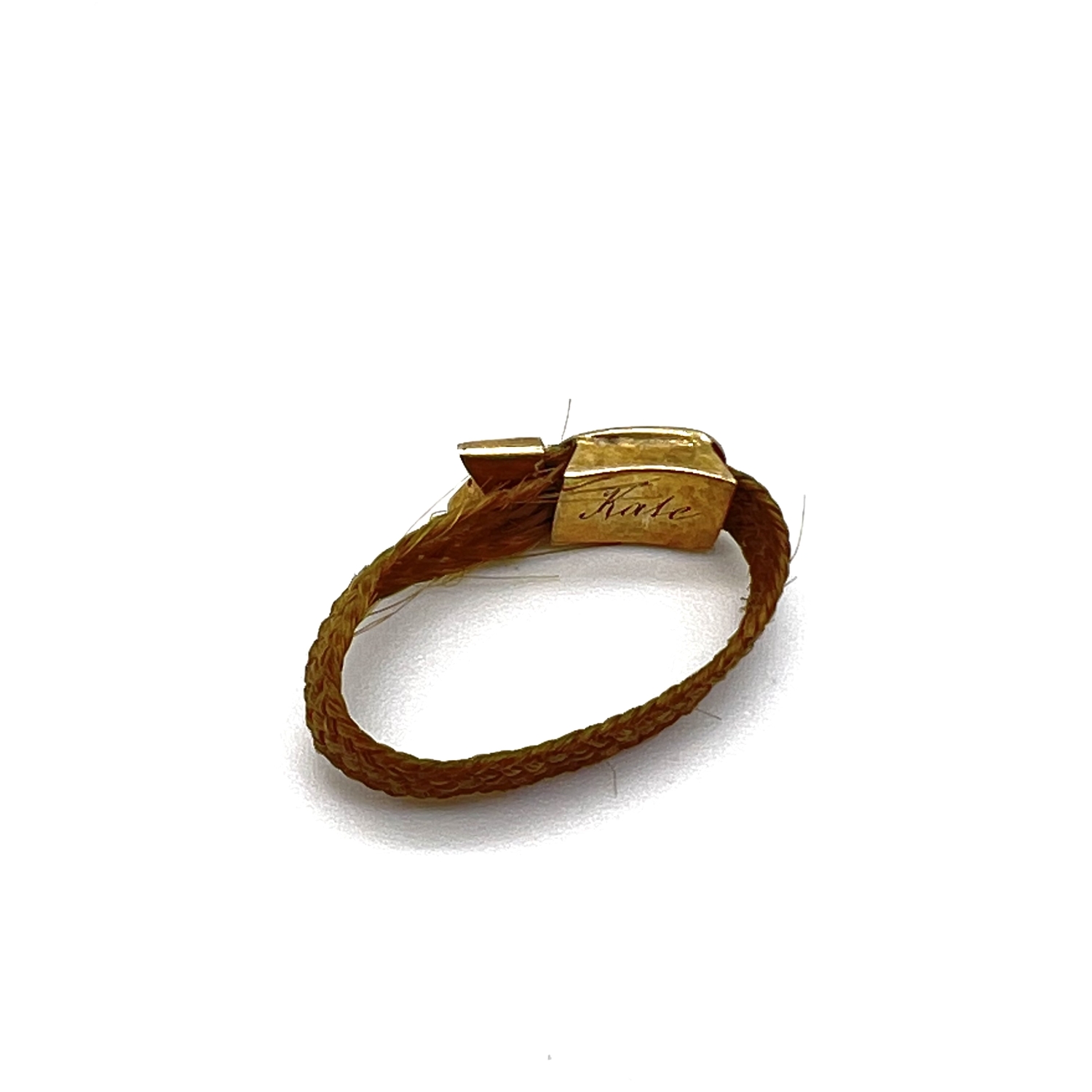 Antique 9ct gold buckle with plaited hair mourning ring , inscribed with the name KATE on the back - Bild 3 aus 3