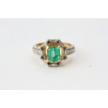 An openwork emerald and diamond hexagonal shapedring, stamped 875
