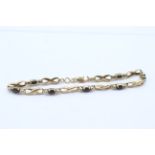 9ct gold sapphire & diamond tennis bracelet (a/f) - weighs 4.9 grams . Measures 19cm in length.